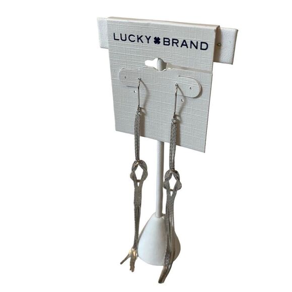 Silver Toned Strand Knot Drop Earrings. - Picture 3 of 5